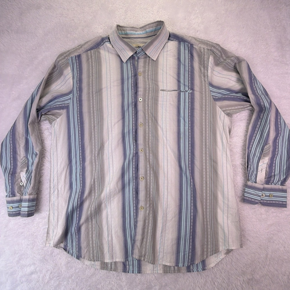 VTG Tommy Bahama Cotton & Silk Long Sleeve Stripe ButtonUp Mens 2XLT‎ Tall